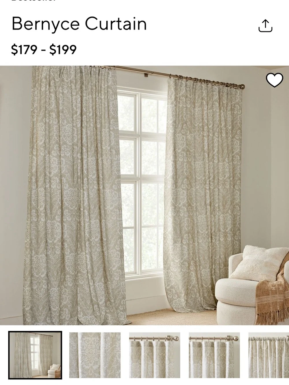 Pottery Barn Bernyce Patterned Drape – 50x96 Flax